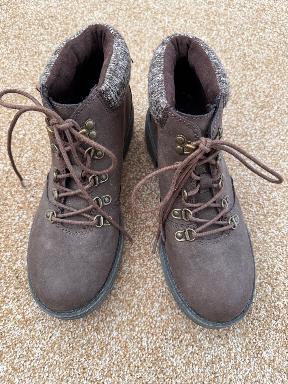 Rocket Dog Brown Lace-Up Hiking Boots with Knit Collar